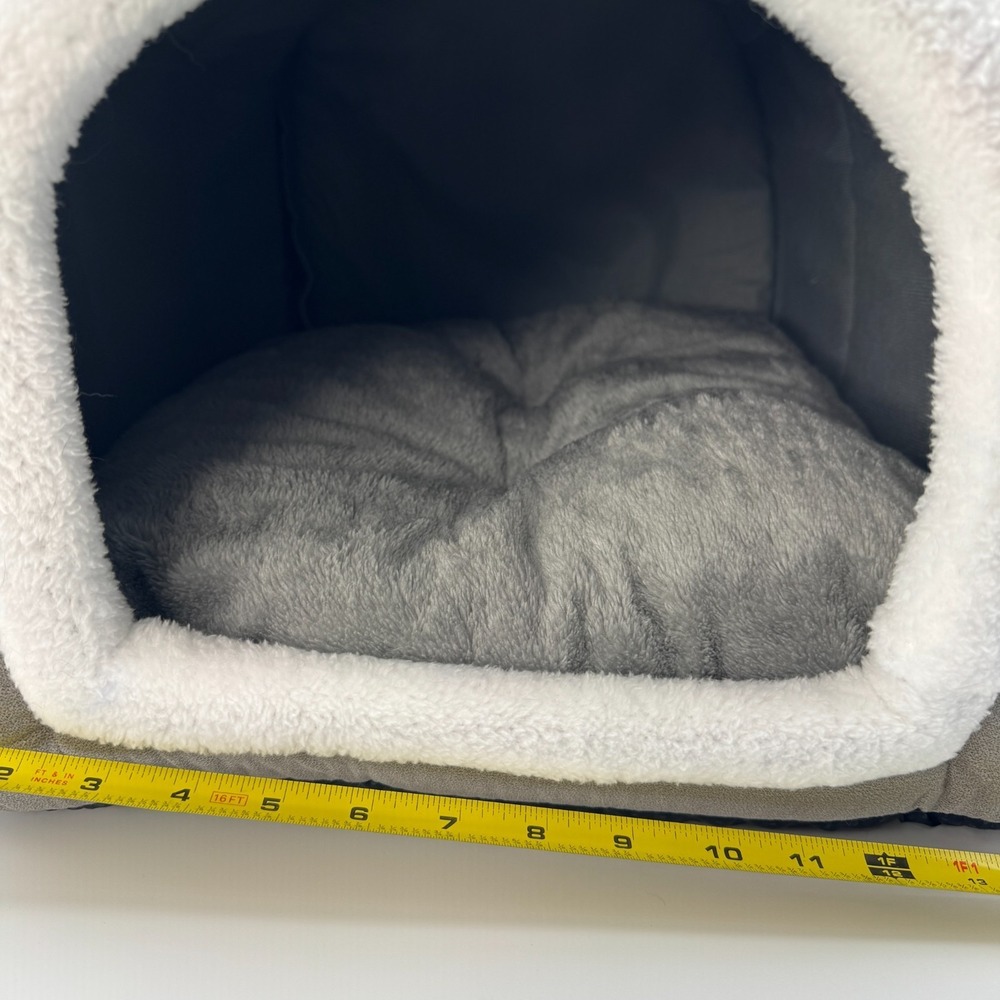 Gray Plush Tunnel Cat Bed with Removable Cushion - Picture 11 of 15